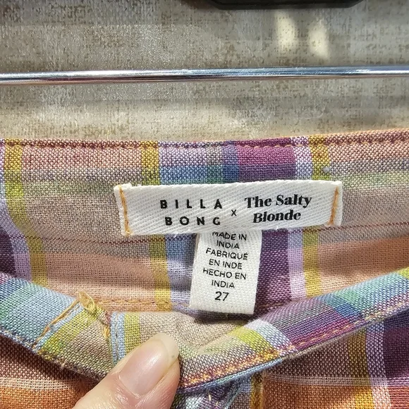 NWT Billabong The Salty Blonde Break Point Cropped Linen Blend Plaid Pants - Picture 4 of 11